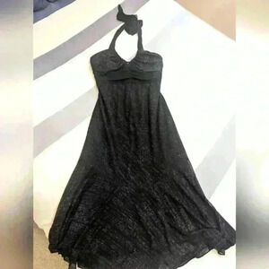 Le Chateau Formal Black Midi Sparkly Halter Dress -  size Small